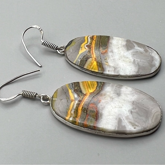 New Bumblebee Jasper Stone Silver Overlay Hook Earrings - Picture 6 of 6